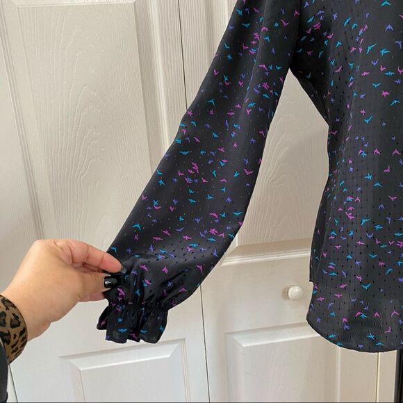 Vintage Langtry Black Ruffled High Neck Button Down Blouse - Picture 4 of 12